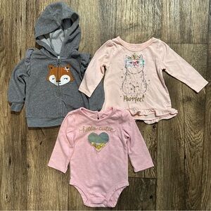 Baby Girl 6-9M Clothing Bundle Carter’s Wonder Nation Hoodie Bodysuit Tee Set